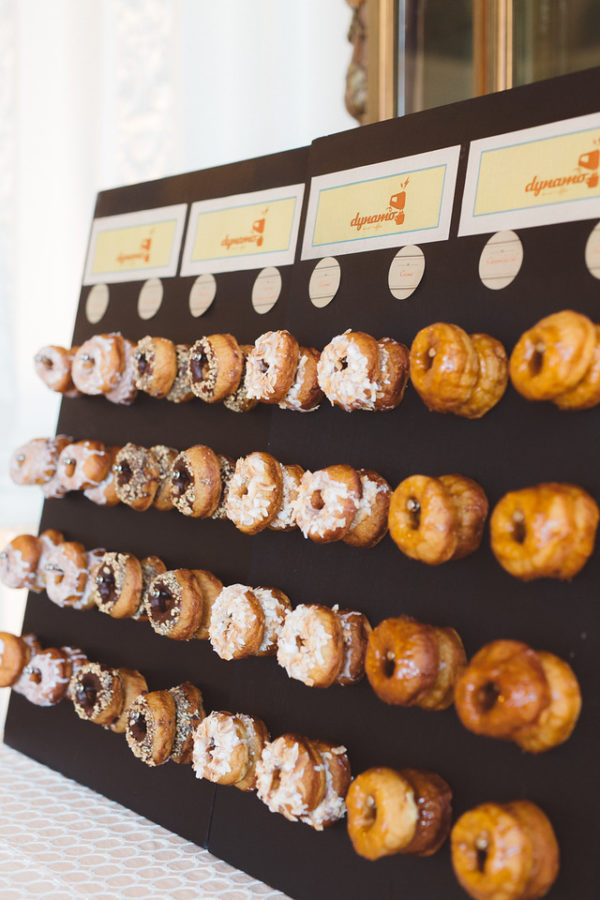 A donut wall populated with Dynamo Donuts.